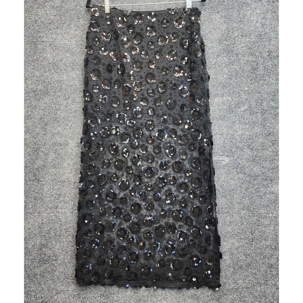 NWT English Factory Flower Sequin Beaded Sheer Floral Midi Skirt Womens S Party